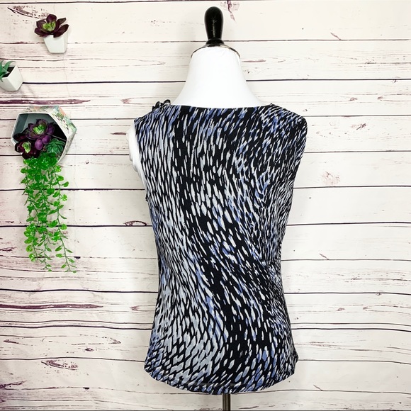 212 Collection Blue & Black Sleeveless Ruffled Blouse Top Size Small - Picture 6 of 7